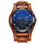 - Men's Leather Strap Watch - Brown blue