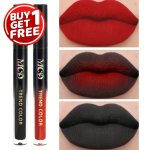 Buy 1 Get 1 Free Waterproof Lip Glaze Set Black + Red Lipstick Lip Gloss Long Lasting Color Rendering Velvet Blendable Lip Gloss
