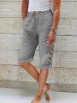 Button Decor Drawstring Waist Capris Pants Casual Slant Pocket Pants For Spring & Summer Women's Clothing