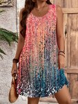 Colorblock Crew Neck Tank Dress Casual Sleeveless Loose Dress For Spring & Summer Women's Clothing