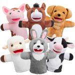 Joyin 6PCS Kids Hand Puppet Set With Working Mouth Toddler Plush Toy Includes Pig Sheep Dairy Cow Dog Goat And Horse For Show Th
