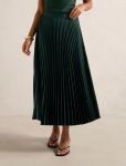 Estelle Satin Pleated Midi Skirt - 16 Dark Green