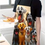 1PC Dog Lovers Delight Knit Polyester Apron - Cartoon Canine Design Sleeveless Kitchen Cooking Bib With Pocket Durable Household