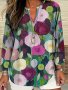 Floral Print Notched Neck T-Shirt Vintage Long Sleeve T-Shirt For Spring & Fall Women's Clothing