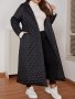 Plus Size Casual Coat Women's Plus Solid Quilted Long Sleeve Button Up Lapel Collar Longline Puffer Coat