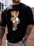 Stylish Teddy Bear Print Men's Graphic Design Crew Neck Active T-Shirt Casual Comfy Tees Tshirts For Summer Men's Clothing Tops