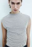 Cropped Turtleneck Top - White & Black Striped