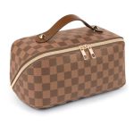 Bayankala Leather Travel Makeup Bag Large Capacity Cosmetic Bag For Women Waterproof Portable Pouch With Divider Toiletry Organi