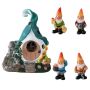 Decor MINI Hand Painted Solar Powered Gnome House & Gnomes Set Of 5 14CM