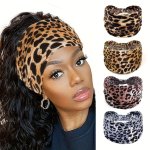 Leopard Print Wide Headband For Women - Elastic Non-slip Moisture-wicking Yoga & Workout Hairband - Fashionable Boho Turban Acce