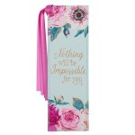 Nothing Impossible Pink Floral Leather Bookmark