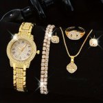 7PCS SET Women's Watch Luxury Rhinestone Quartz Watch Hiphop Fashion Analog Wrist Watch & Jewelry Set Gift For Mom Her