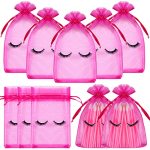 Boao 100 Pcs Eyelash Aftercare Bags 4 X 6 Inches Eye Lash Print Aftercare Makeup Bags Drawstring Cosmetic Bags Organza Beauty Ba