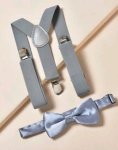 Gray Suspenders And Gray Silk Bowtie