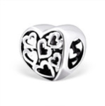 C123-C5742 - 925 Sterling Silver Filigree Heart European Charm Bead