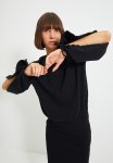 Ruffle Detail Open Sleeve Top - Black