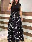 Polka Dot High Waist Maxi Dress Short Sleeve Casual Dress For Summer & Spring Women's Clothing