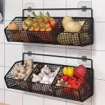 Modern Wall-mounted Kitchen Storage Basket - Durable Metal Wire Organizer For Spices Garlic Onions & Vegetables - Perfect For Ho