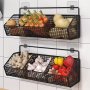 Modern Wall-mounted Kitchen Storage Basket - Durable Metal Wire Organizer For Spices Garlic Onions & Vegetables - Perfect For Home Organization