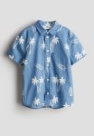 Patterned Cotton Shirt - Blue Palm Trees