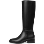 Mattiventon Black Knee High Boots Women Fashion Long Tall Boots With Round Toe Low Heel Side Zip Stretch Riding Boot For Fall Wi