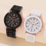 2PCS Couples Watch Casual Round Pointer Quartz Watch Analog Silicone Wrist Watch Valentines Gift For Him Her