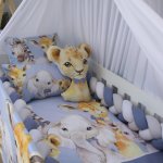 Cot Bumper Braided 3 Strand Dark Blue Grey And White Fancy Safari Set