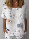 Plus Size Floral Print Blouse Casual Crew Neck Short Sleeve Blouse For Spring Women's Plus Sizeclothing