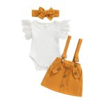 White Romper With Mustard Skirt And Headband