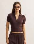 Gia Knit Polo Top - XL Chocolate