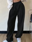 Solid Color Wide Leg Sweatpants Casual Slant Pockets Elastic Waist Pants For Fall & Winter Women's Clothing