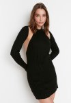 Shoulder Cut-out Detail Knit Dress - Black