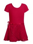 Girl's Ballet Leotards Sleeveless Dancing Suit With Sequin Exercise Skirt Training Gymnastics Suit For Kids Children Toddlers