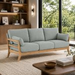 Sage Green Fabric 2.5 Seater Sofa With Rubberwood Frame
