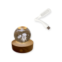 3D Jellyfish Crystal Ball Night Lamp 8CM With Wooden Base And LED USB Light