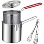 Portable Stainless Steel Deep Fryer Pot With Strainer Basket Lid And Tong