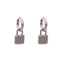 Silver Lock Pendant Hoop Earrings - Silver