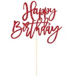 Happy Birthday Cake Topper - Sparkle Party Cake Decor - Glitter Pink