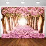 Cherry Blossom Backdrop 7X5FT Pink Flower Cherry Blossom Tree Backdrop Party Banner Romantic Nature Scene Background Bridal Show