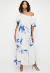 Asymmetric Trapeze Maxi Dress With Bubble Sleeve -denim Ghostly Floral