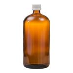 1 Litre Amber Glass Medical Round Bottle With Tamper Proof Cap - White 28 410