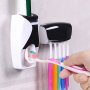 Wall Mounted Toothpaste Dispenser And Toothbrush Holder Set 1PC Non-electric Automatic Squeezer With 5 Toothbrush Slots Hygienic Bathroom Organizer And Storage Accessory Plastic Material