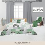 Kids Duvet Set Sage Green Car Boyhood