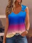 Gradient Print Tank Top Casual Crew Neck Summer Sleeveless Top Women's Clothing