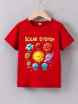 Boys Cartoon Planet Print T-Shirt Casual Short Sleeve Summer Tee