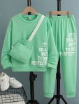 2PCS Boys It's Okay Not To Be Perfect Letter Print Creative Long Sleeve Sweatshirt & Pants & Crossbody Bag Set Boys Clothes Outd