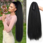 Kinky Straight Ponytail Black Claw Clip In Ponytail Yaki Ponytail Extension For Women Soft & Fluffy Synthetic Kinky Ponytail 71.
