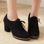 Women's Lace Up Pumps Solid Color Round Toe Chunky Heels Comfy All-match Office Shoes