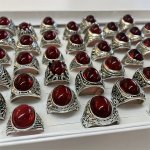 5PCS SET Men's Silvery Oval Red Stone Rings Men's Vintage Metal Rings Whole Jewelry For Accessories Gifts For Women