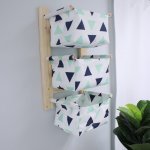 Modern Nappy Or Toy Stacker With Wooden Frame Dino Patchwork Set